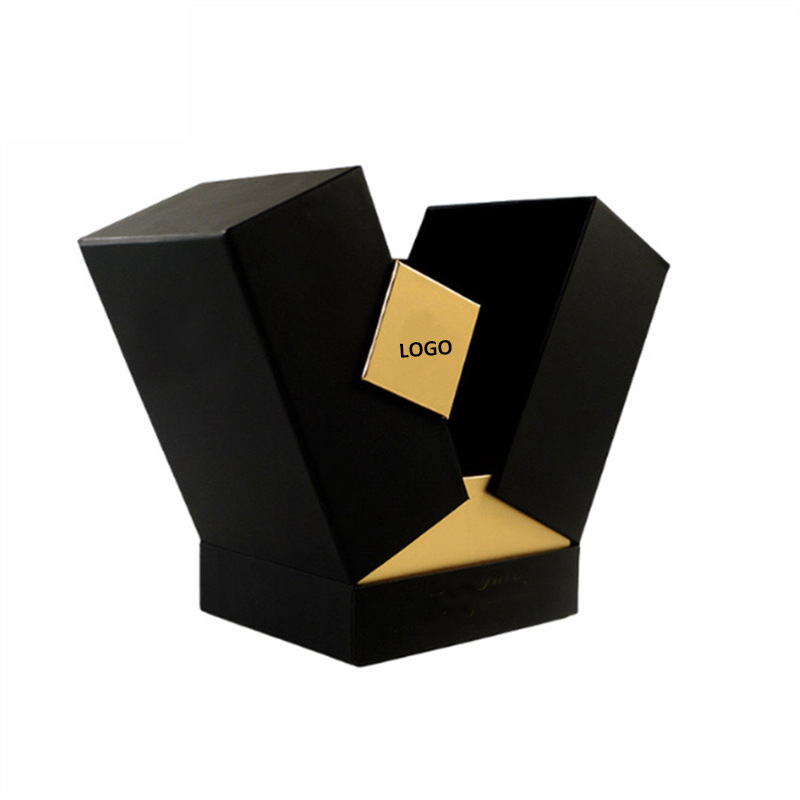 Luxury Black Cardboard Perfume Gift Boxes with Gold Logo